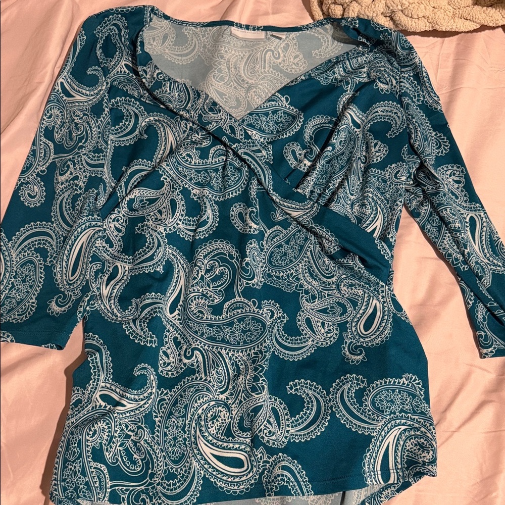 New York & Company Teal Paisley Blouse
